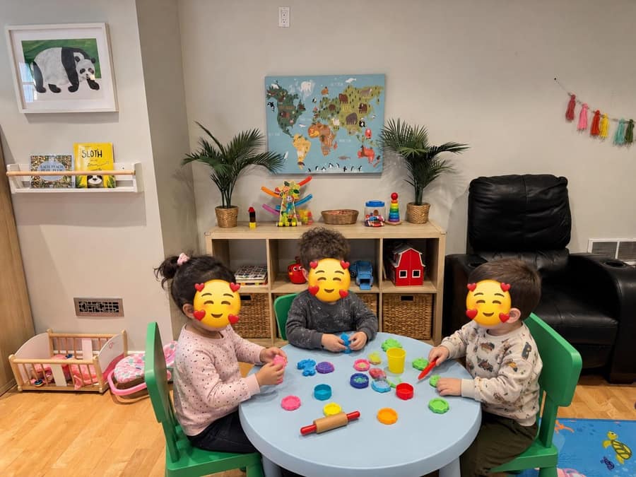 Children doing crafts at Tiny Oaks Day Home